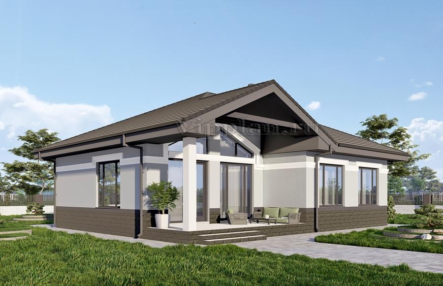 Одноэтажный дом со вторым светом, двумя спальнями, отделкой штукатуркой